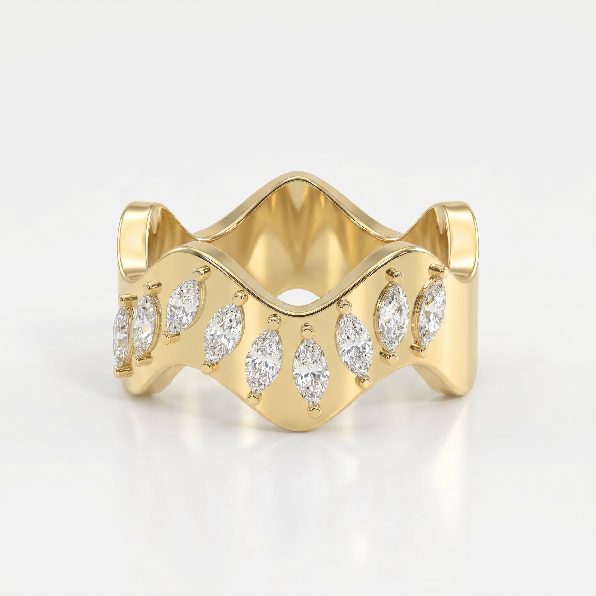 Curved Diamond Band with Marquise Cut Uniqe Statement Band