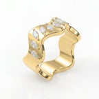 Curved Diamond Band with Marquise Cut Uniqe Statement Band