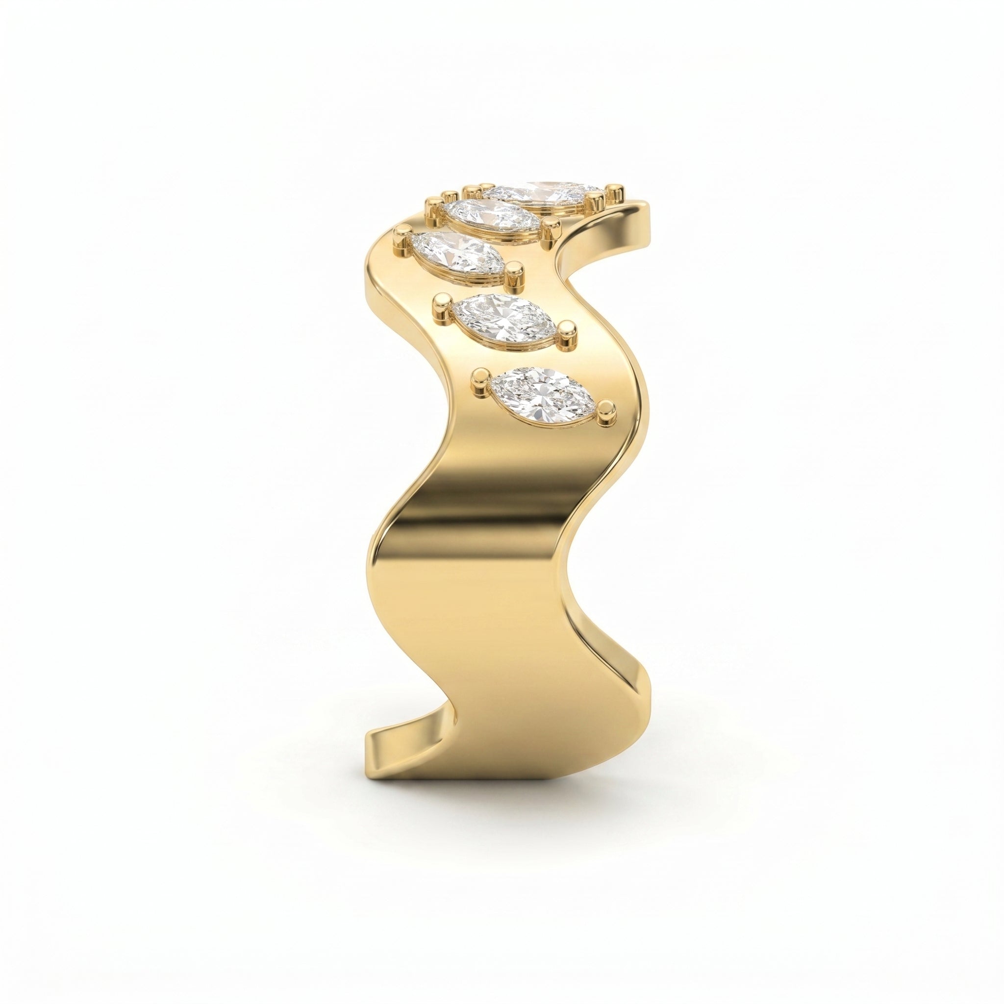Curved Diamond Band with Marquise Cut Uniqe Statement Band