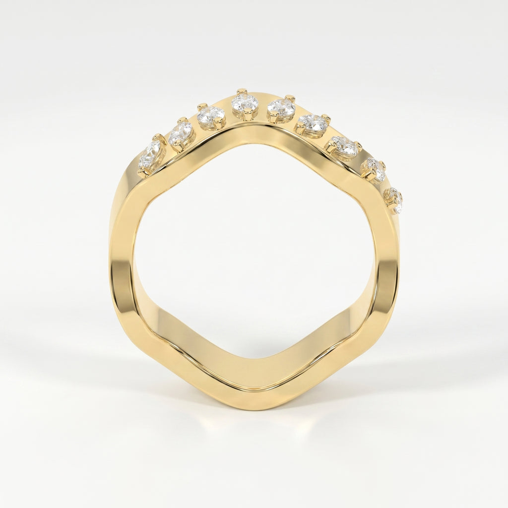 Curved Diamond Band with Marquise Cut Uniqe Statement Band