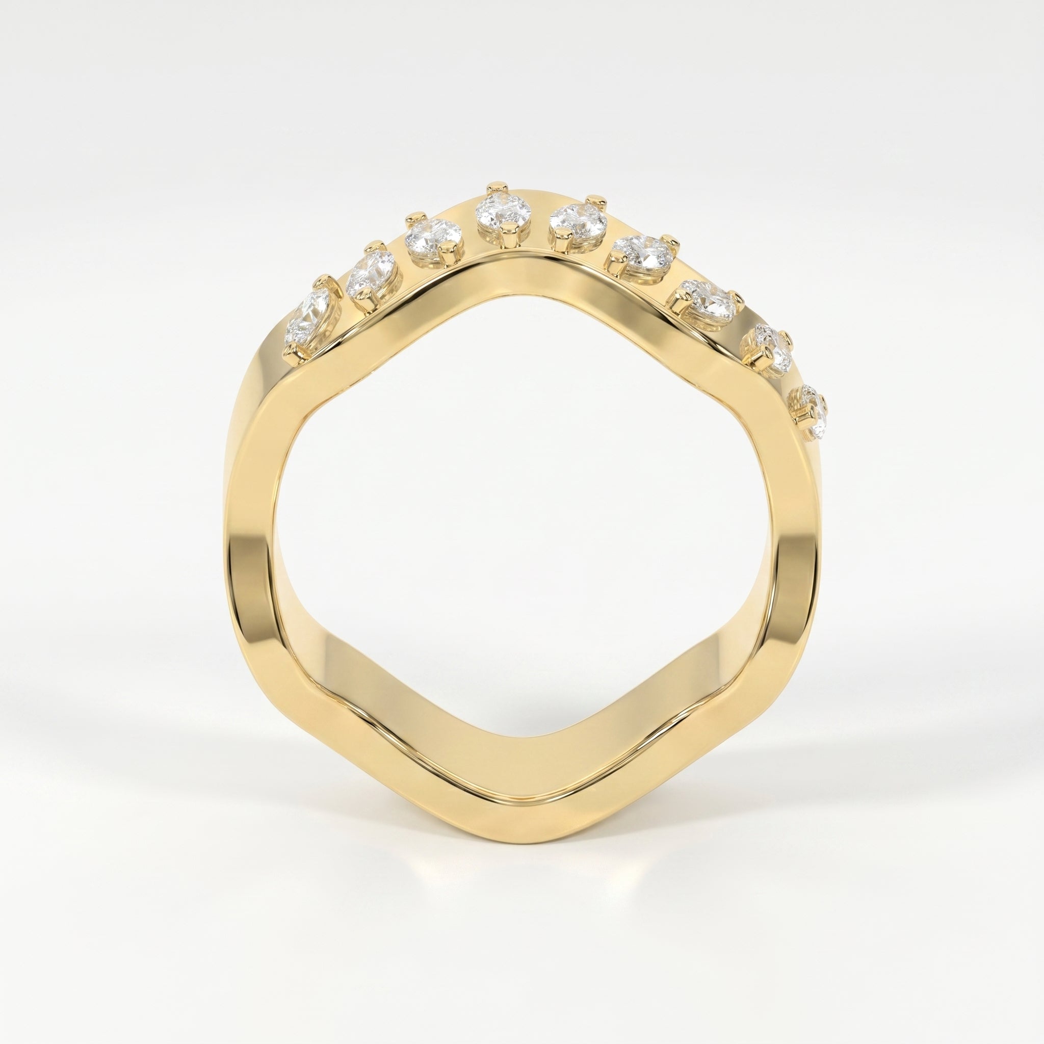 Curved Diamond Band with Marquise Cut Uniqe Statement Band
