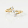 Modern Split Shank Three Stone Round Diamond Curved Ring