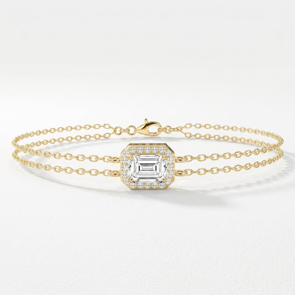 Emerald Diamond Halo Chain Bracelet