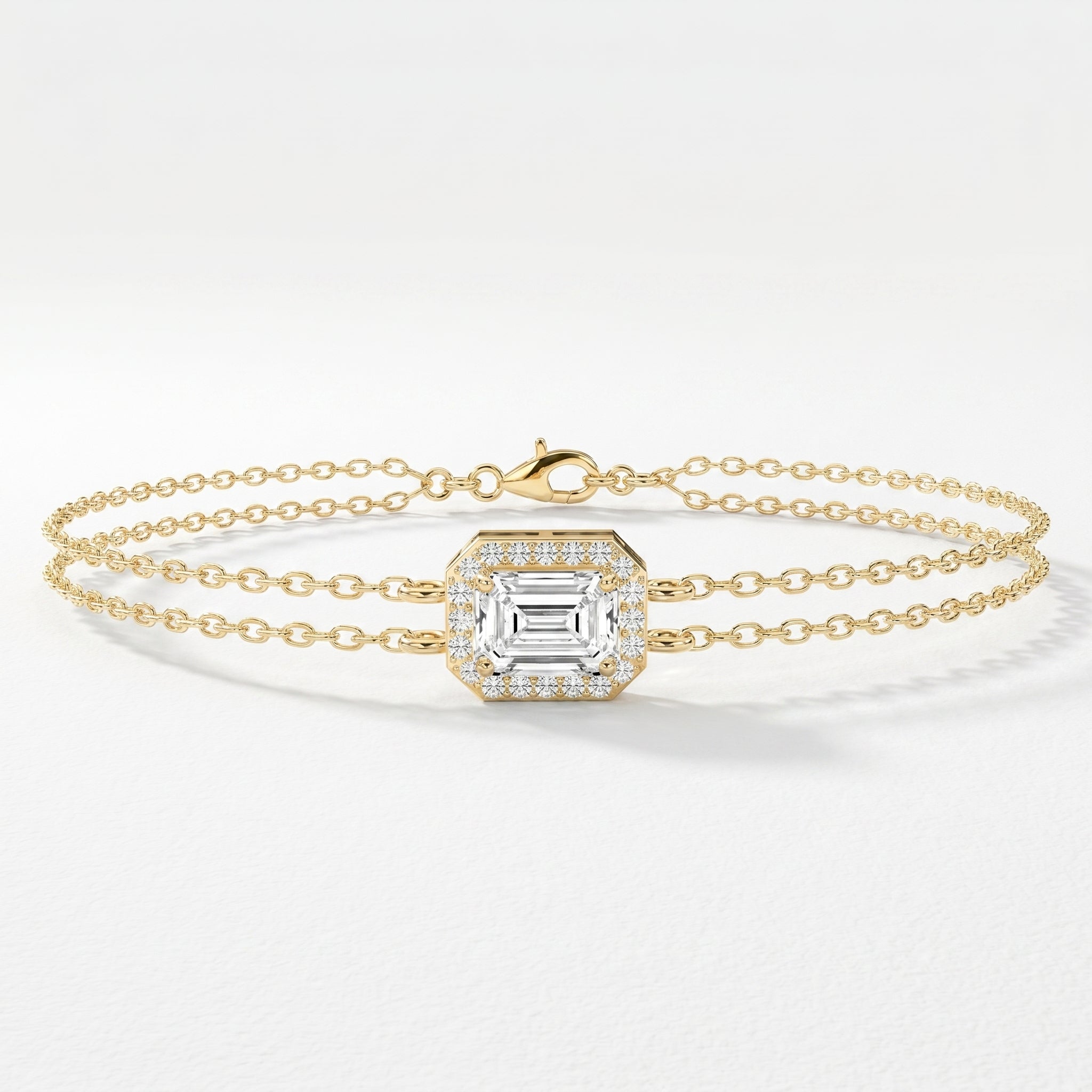 Emerald Diamond Halo Chain Bracelet