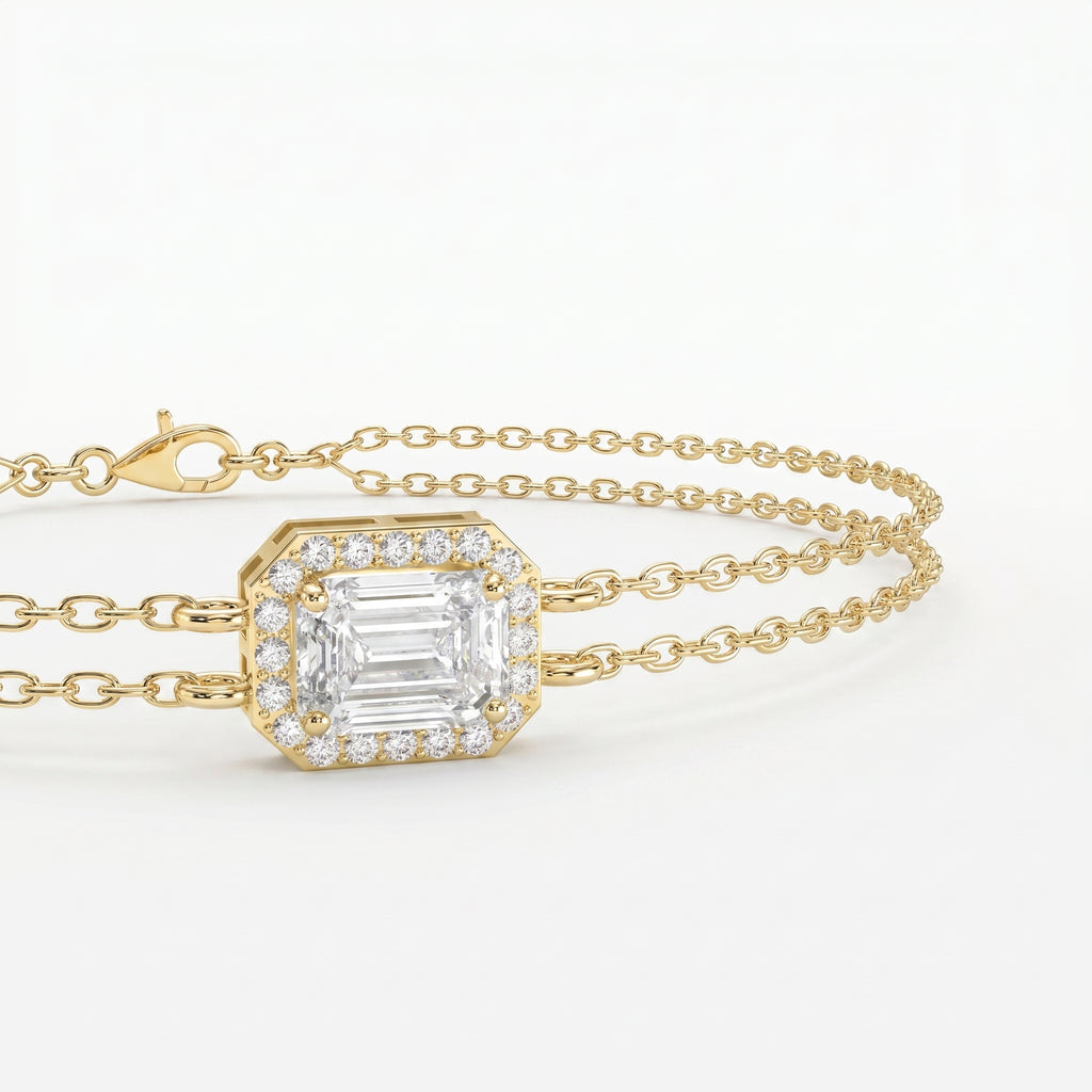 Emerald Diamond Halo Chain Bracelet