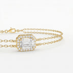 Emerald Diamond Halo Chain Bracelet