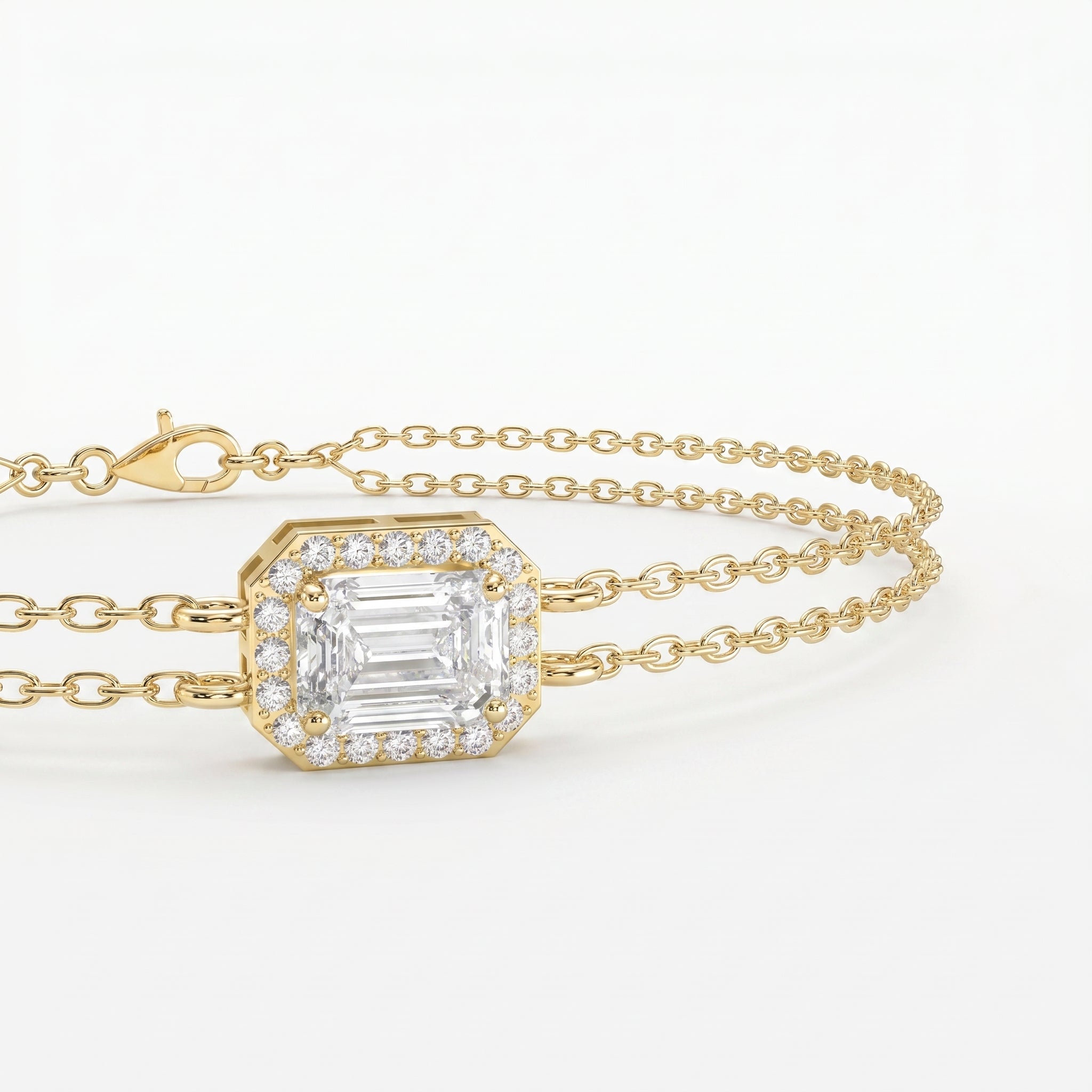 Emerald Diamond Halo Chain Bracelet