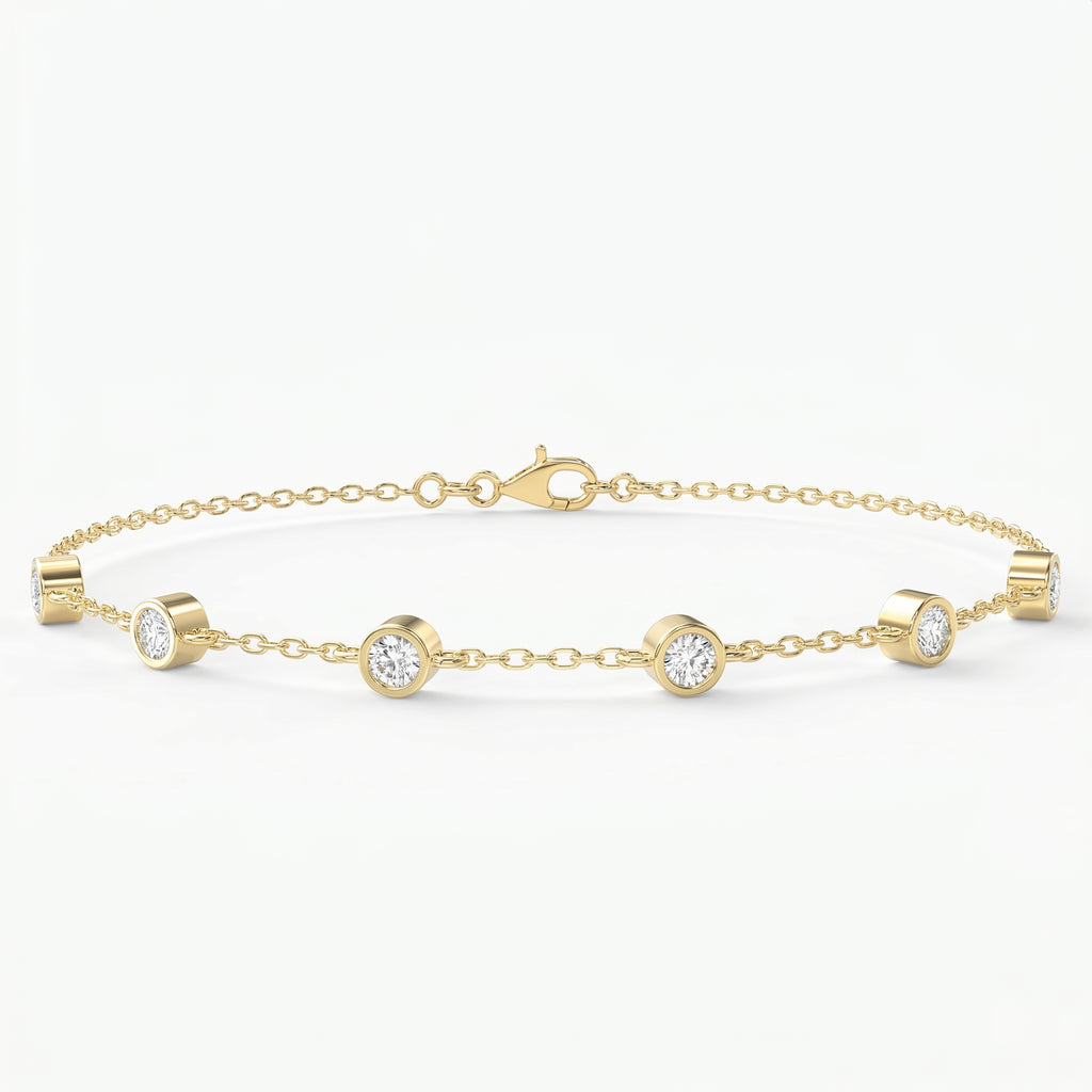Minimalist Bezel Set Round Diamond Chain Bracelet