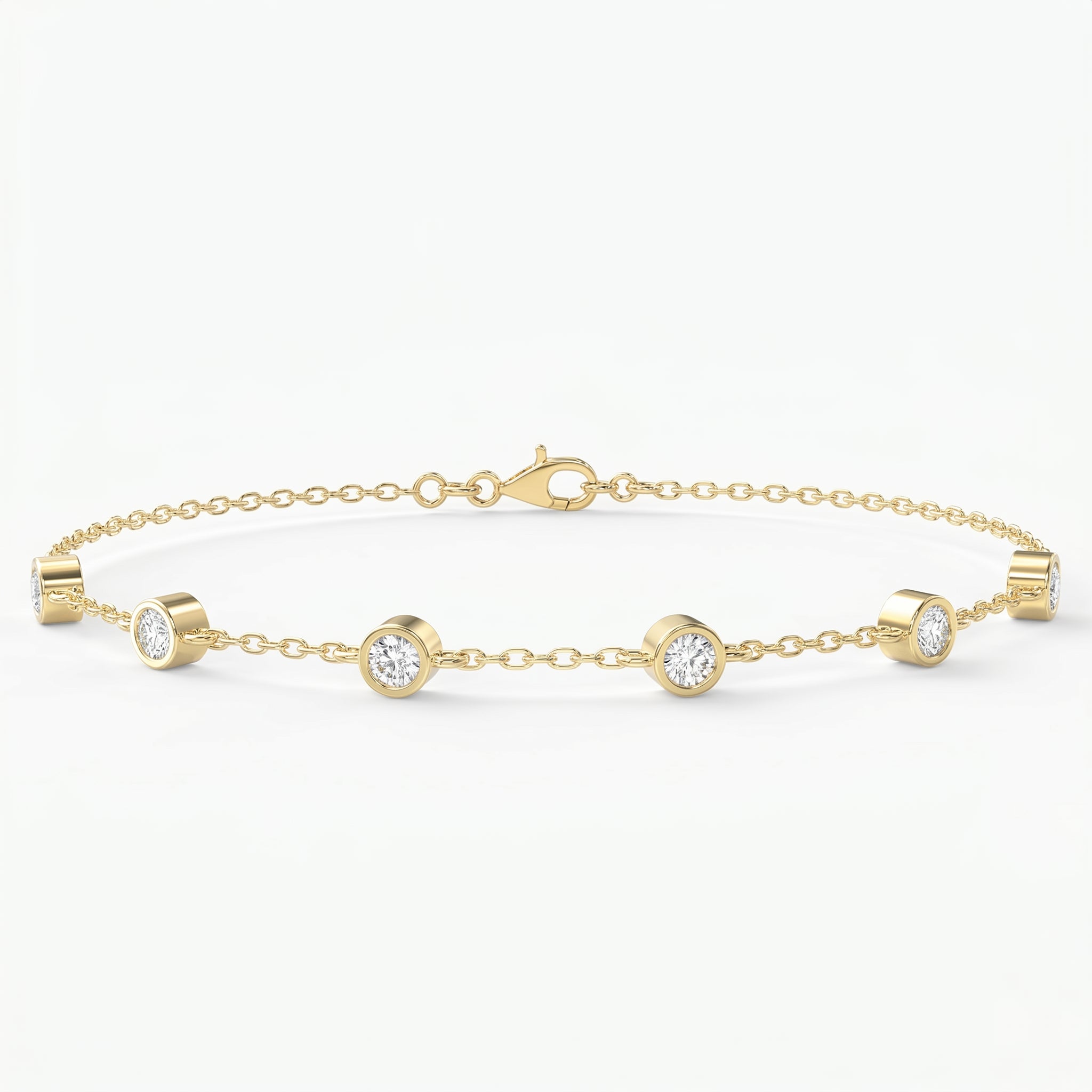 Minimalist Bezel Set Round Diamond Chain Bracelet