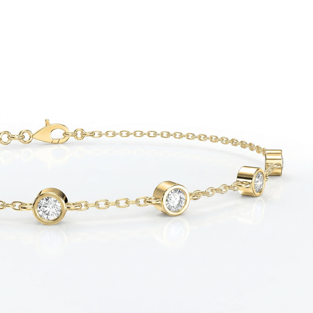 Minimalist Bezel Set Round Diamond Chain Bracelet