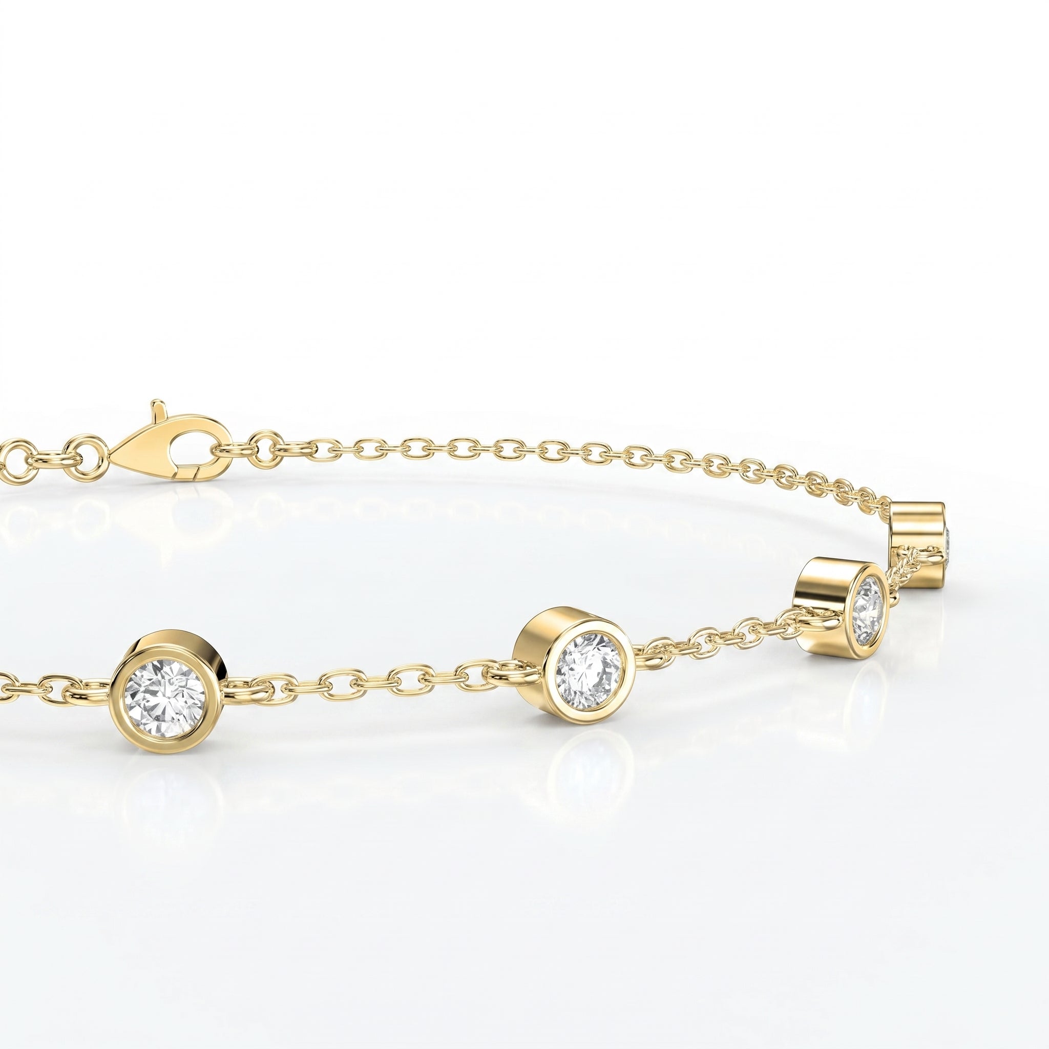 Minimalist Bezel Set Round Diamond Chain Bracelet