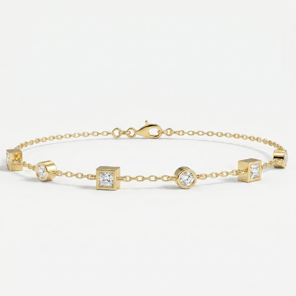 Alternating Bezel Set Diamond Chain Bracelet