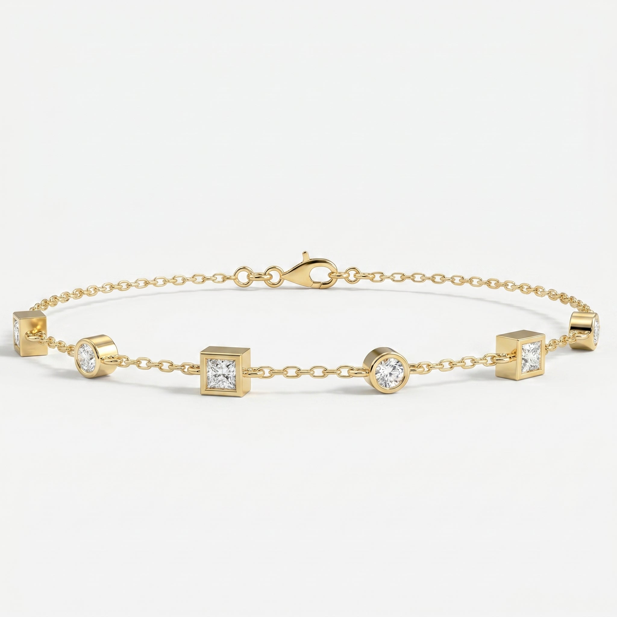 Alternating Bezel Set Diamond Chain Bracelet