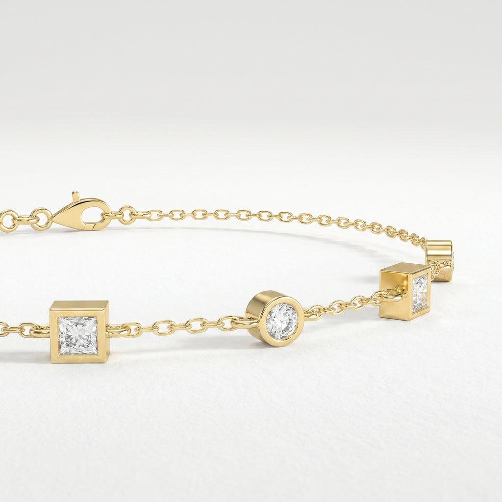 Alternating Bezel Set Diamond Chain Bracelet