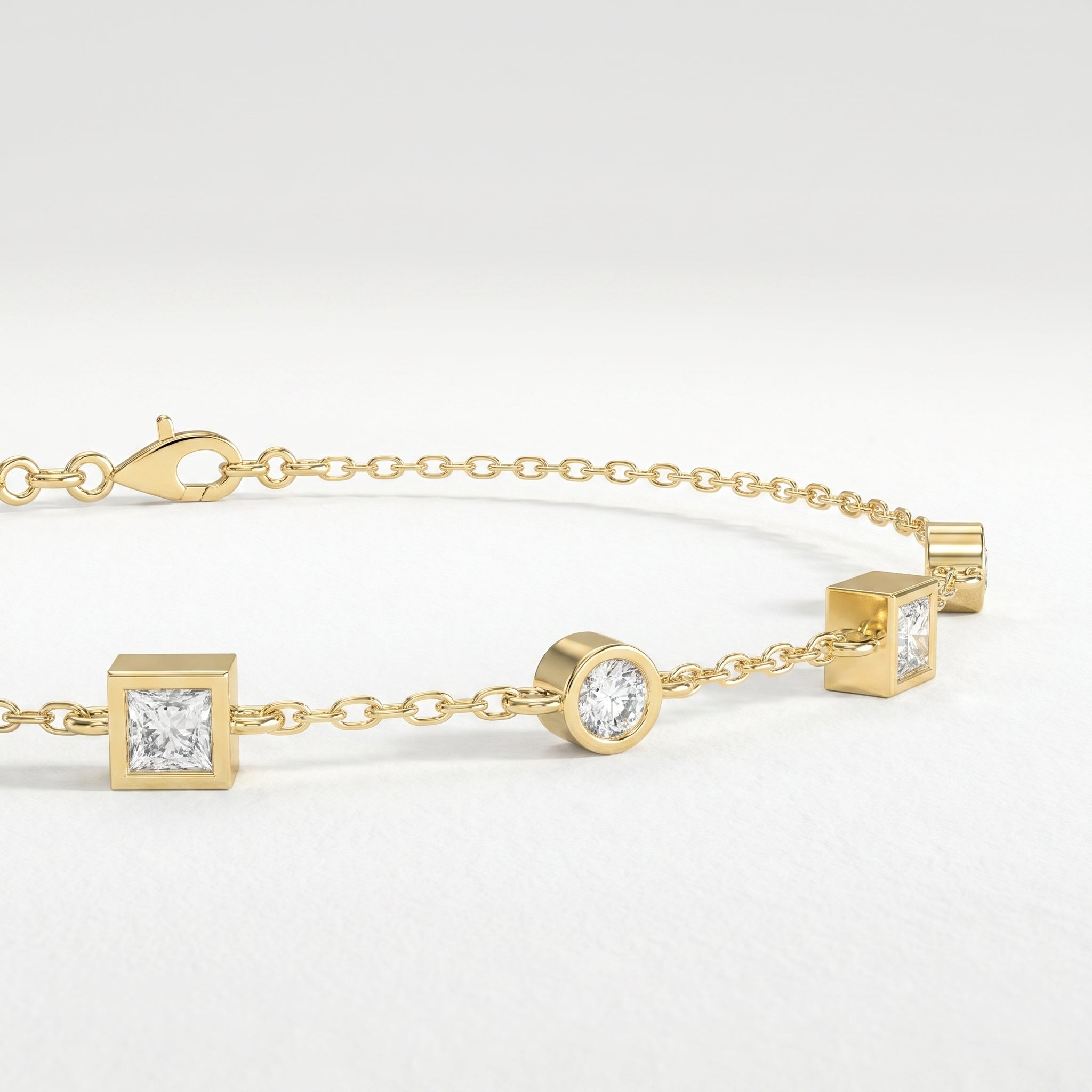 Alternating Bezel Set Diamond Chain Bracelet