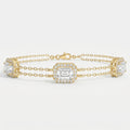 Emerald Cut Halo Diamond Double Chain Design Bracelet