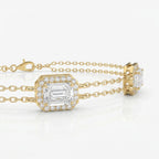 Emerald Cut Halo Diamond Double Chain Design Bracelet