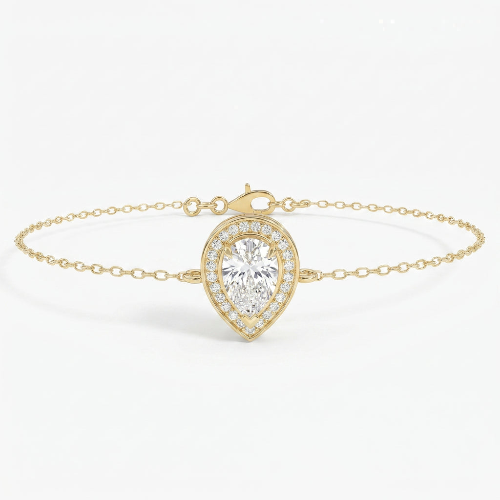 Pear Shape Diamond Halo Teardrop Design Chain Bracelet