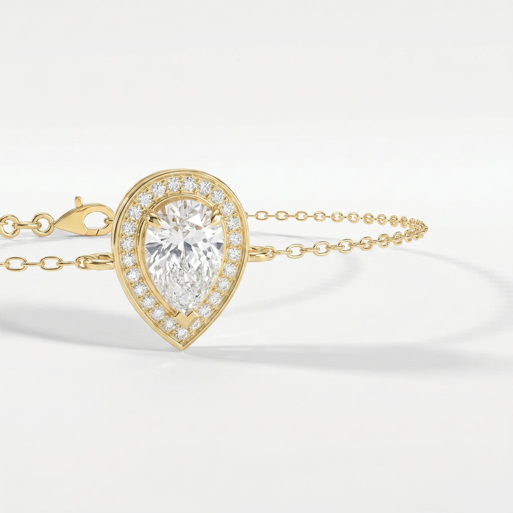 Pear Shape Diamond Halo Teardrop Design Chain Bracelet