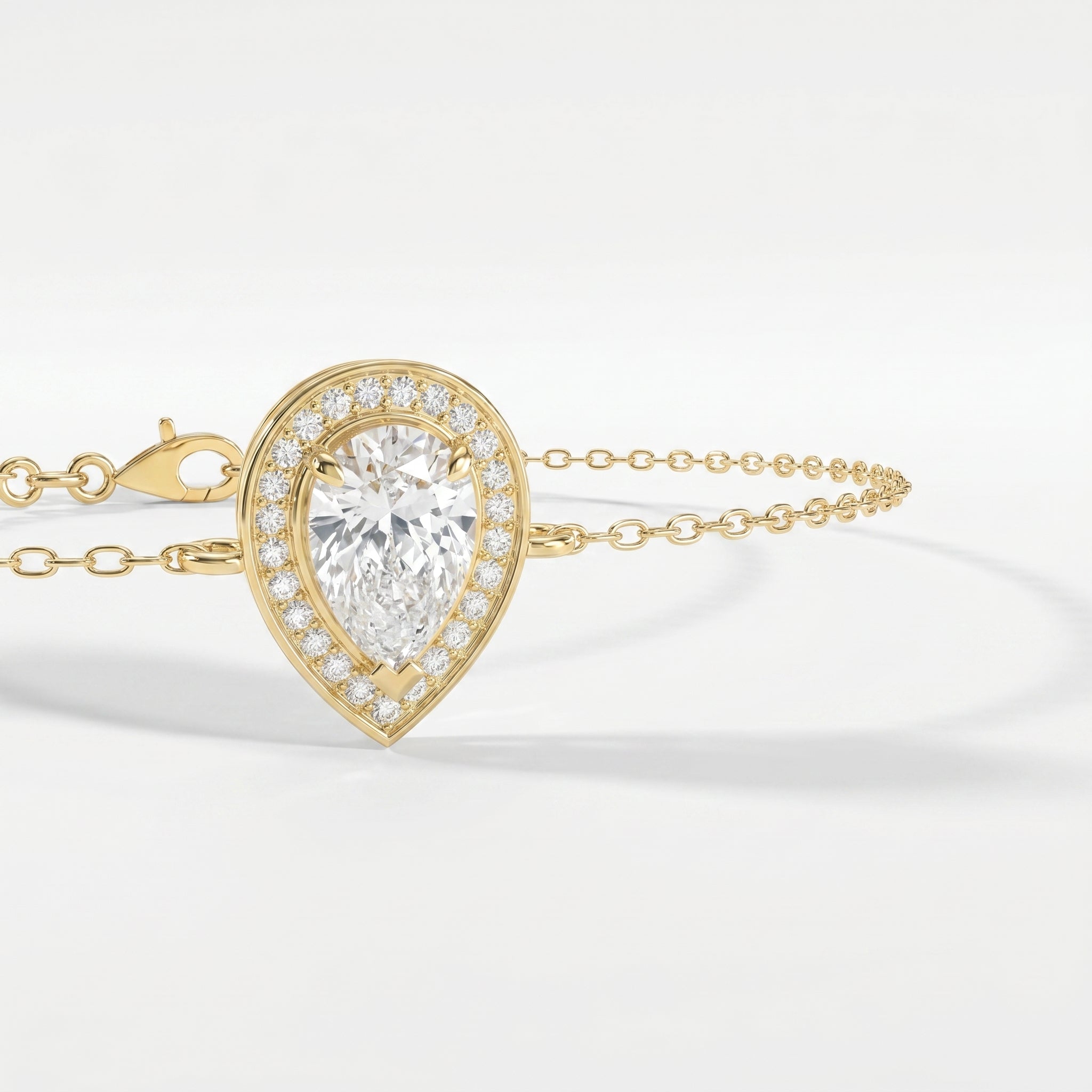 Pear Shape Diamond Halo Teardrop Design Chain Bracelet