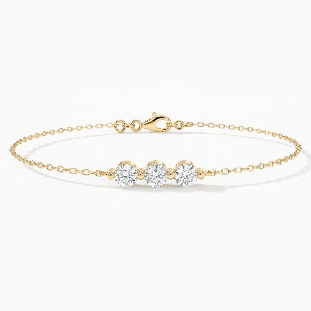 Trinity Bezel Set Round Diamond Chain Bracelet
