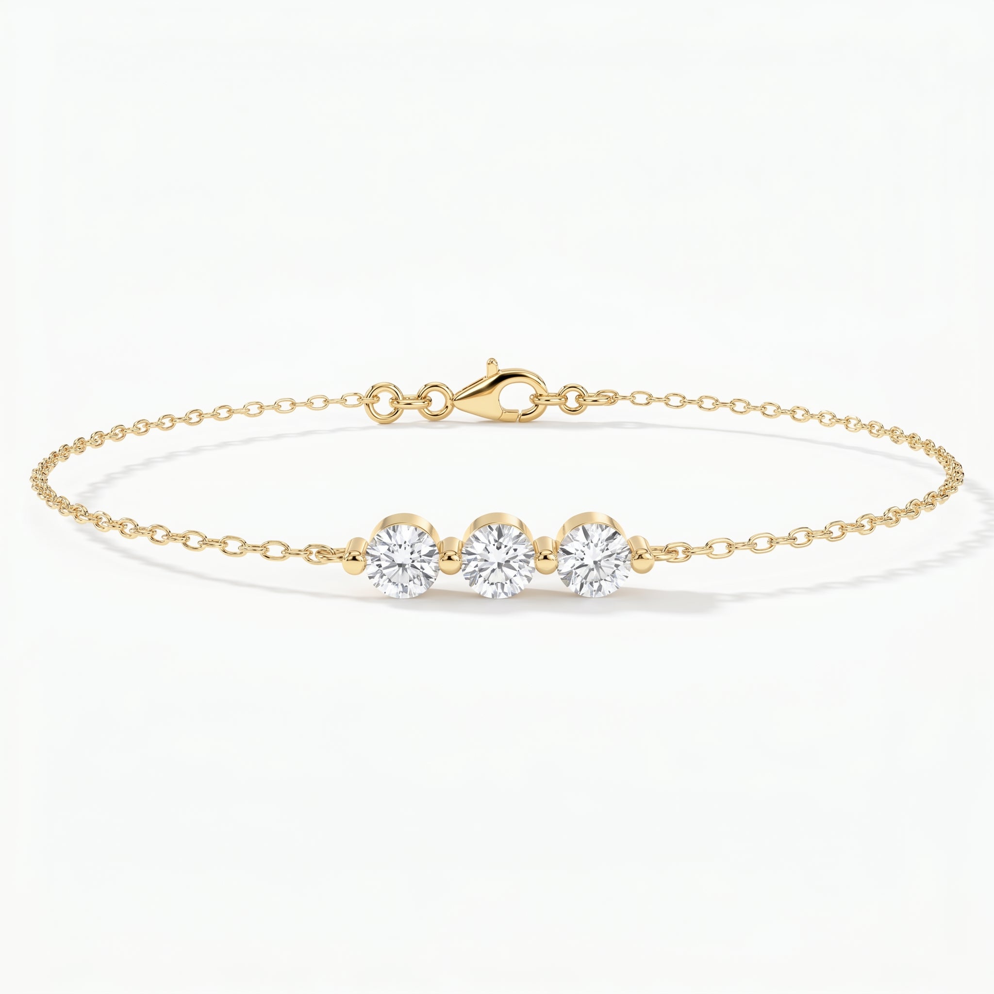 Trinity Bezel Set Round Diamond Chain Bracelet