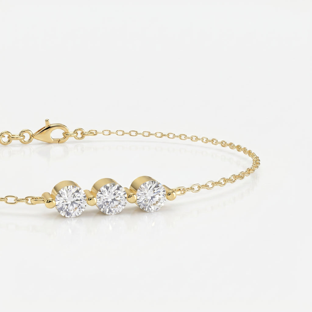 Trinity Bezel Set Round Diamond Chain Bracelet