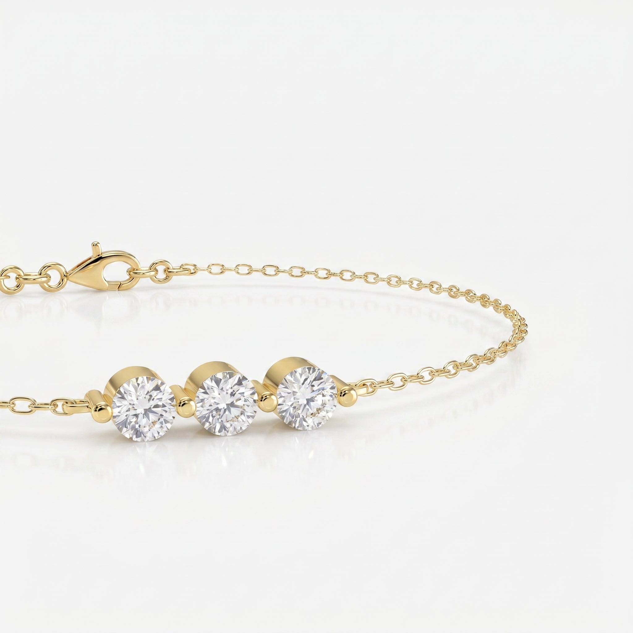 Trinity Bezel Set Round Diamond Chain Bracelet