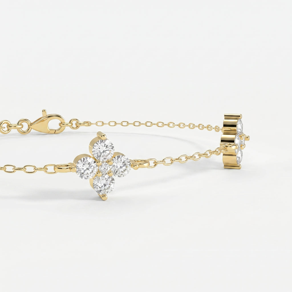 Verdant Bloom Clover Round Diamond Chain Bracelet