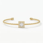 Luxury Cuff Bracelet with Square Halo Princess Centerpiece