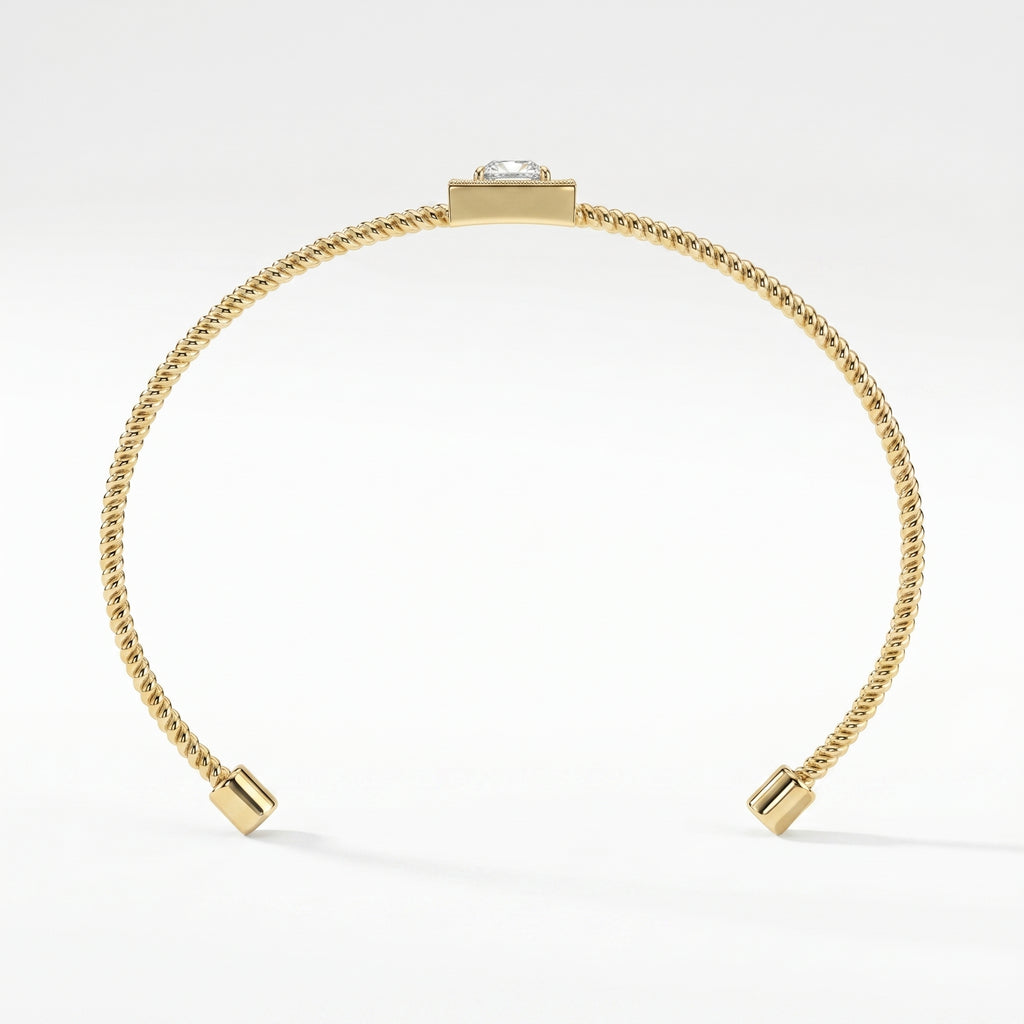 Luxury Cuff Bracelet with Square Halo Princess Centerpiece