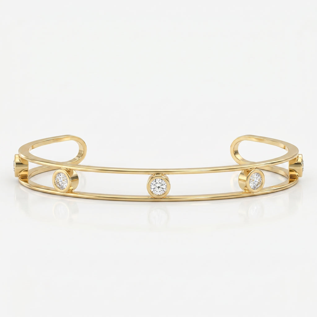 Minimalist Cuff Bracelet with Bezel Set Round Diamond