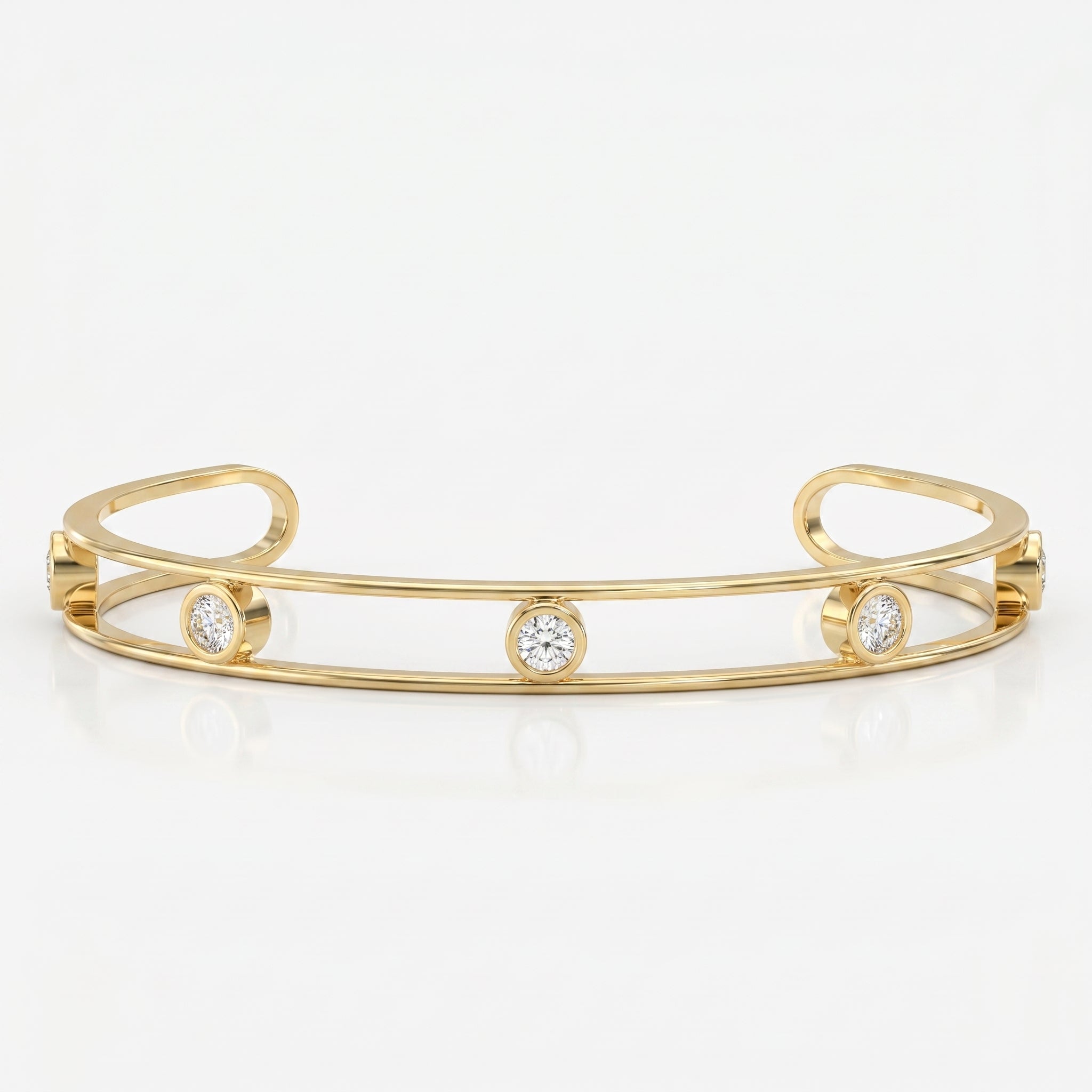 Minimalist Cuff Bracelet with Bezel Set Round Diamond