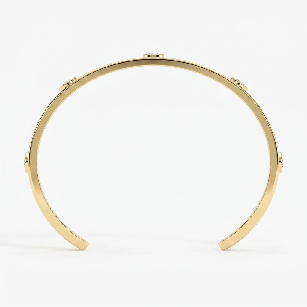 Minimalist Cuff Bracelet with Bezel Set Round Diamond