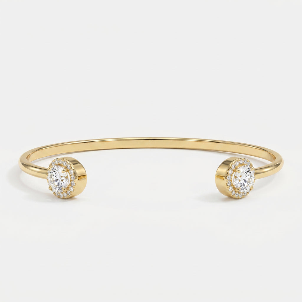 Elegant Open Cuff Bracelet with Round Halo Diamond