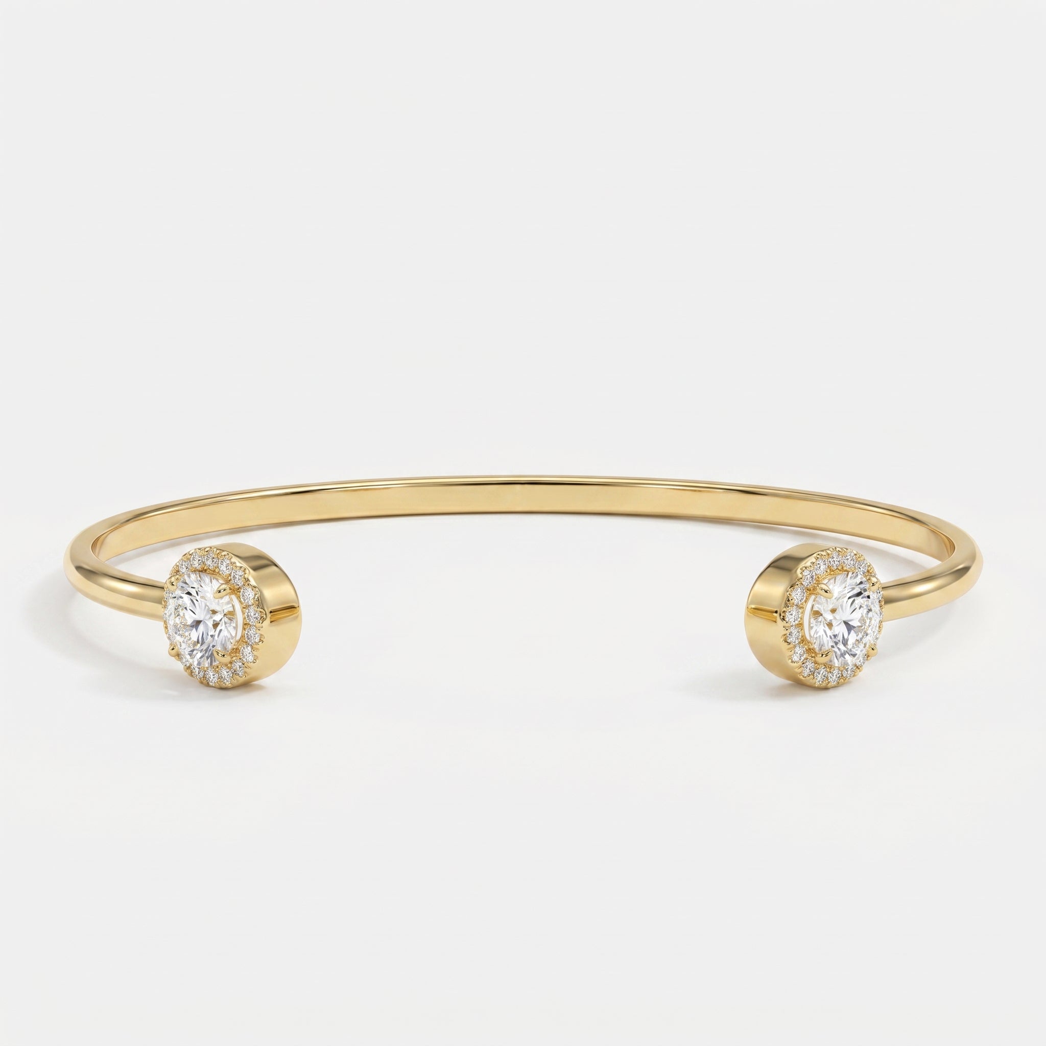 Elegant Open Cuff Bracelet with Round Halo Diamond