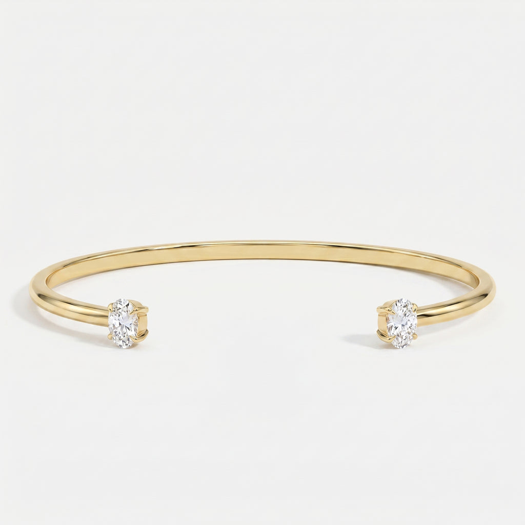  Minimalist Open Cuff Bracelet with Solitaire Oval Diamond