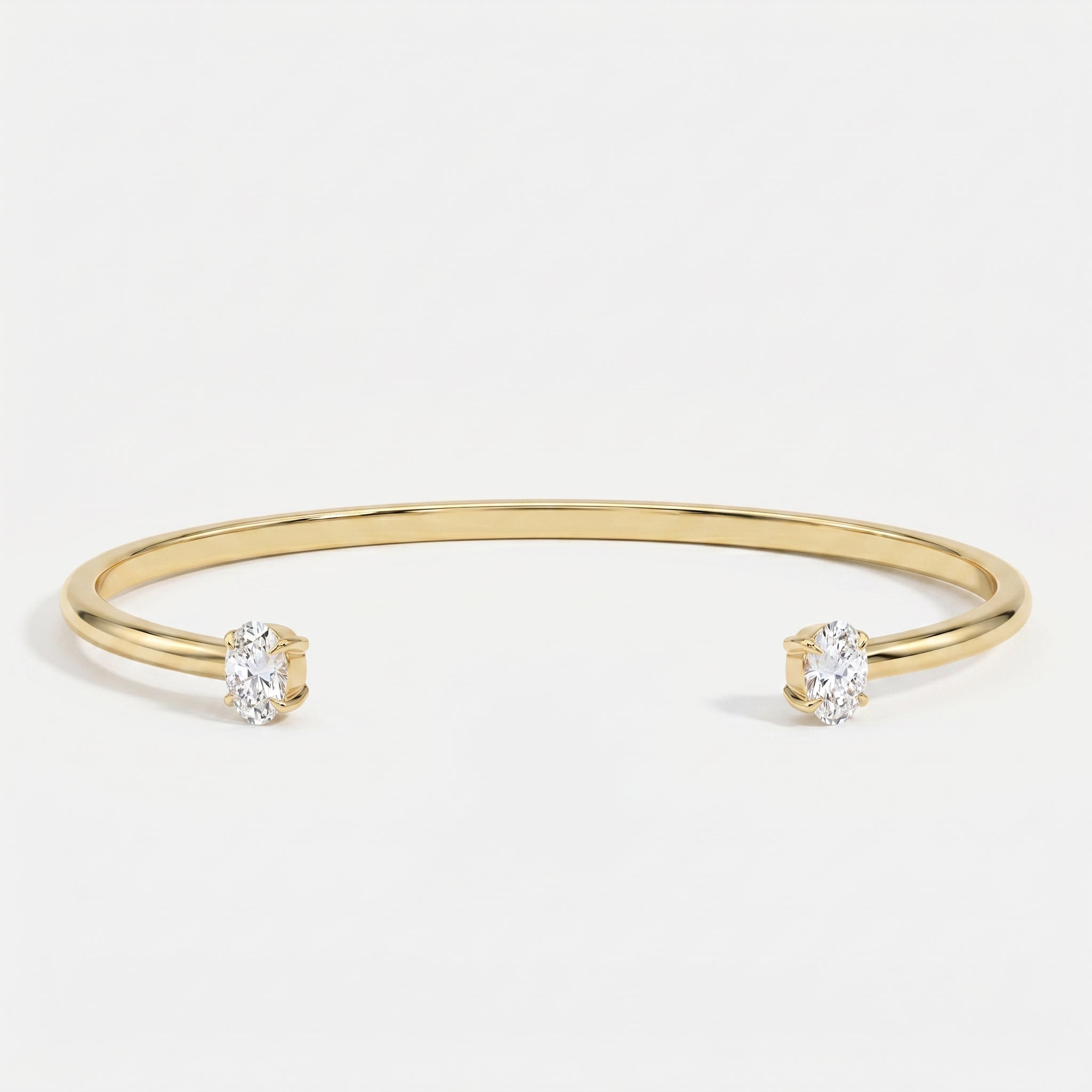  Minimalist Open Cuff Bracelet with Solitaire Oval Diamond