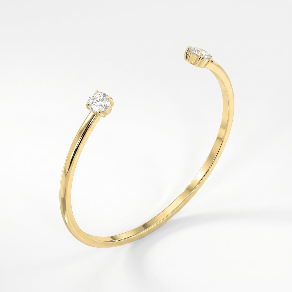  Minimalist Open Cuff Bracelet with Solitaire Oval Diamond