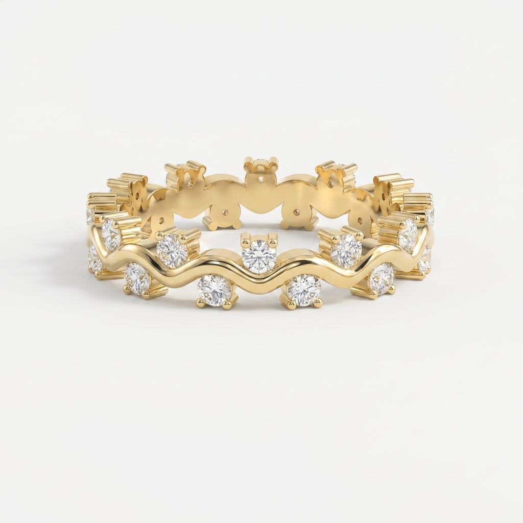 Curved Diamond Ring with Round Brilliant Cut Ring