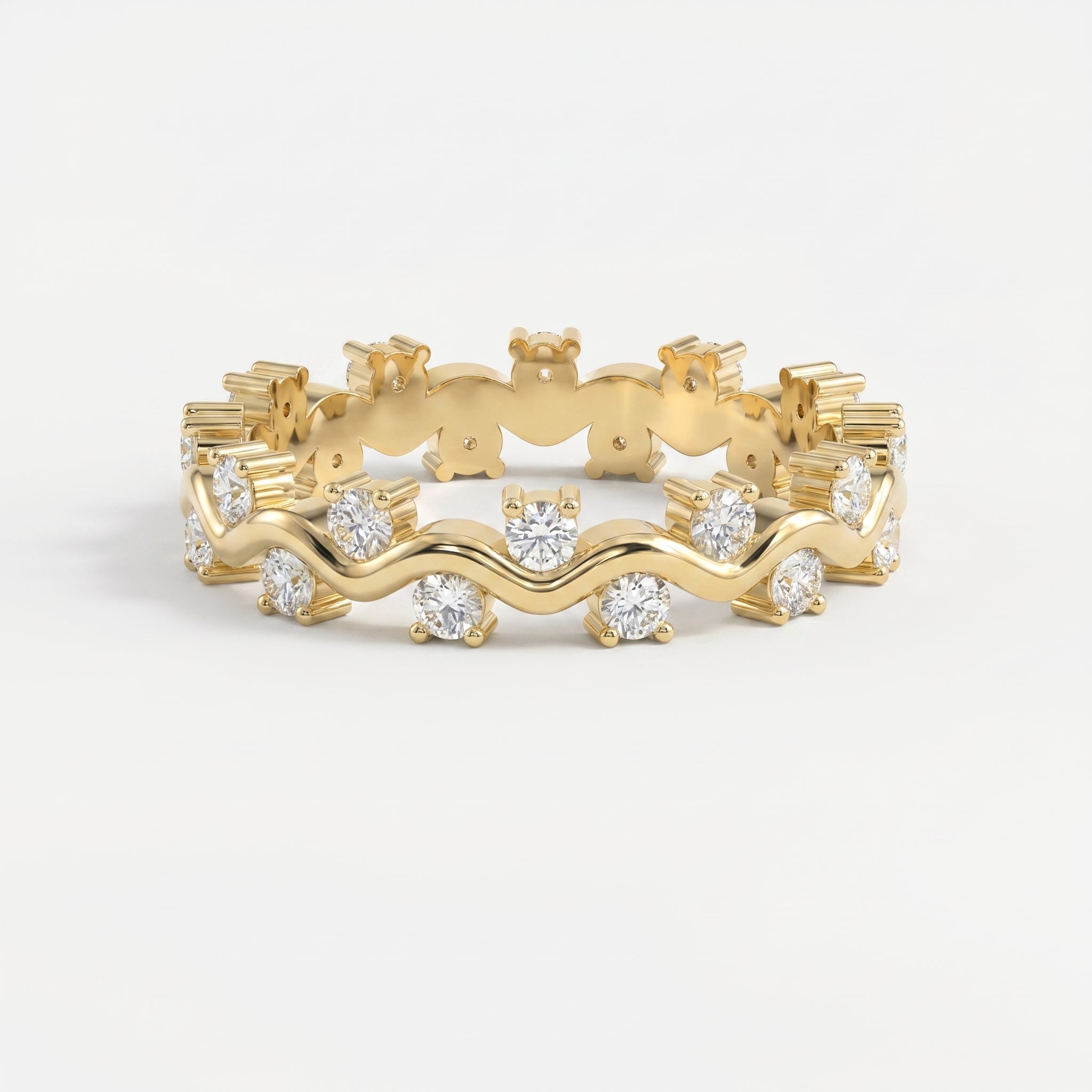 Curved Diamond Ring with Round Brilliant Cut Ring