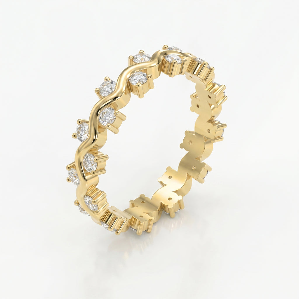 Curved Diamond Ring with Round Brilliant Cut Ring