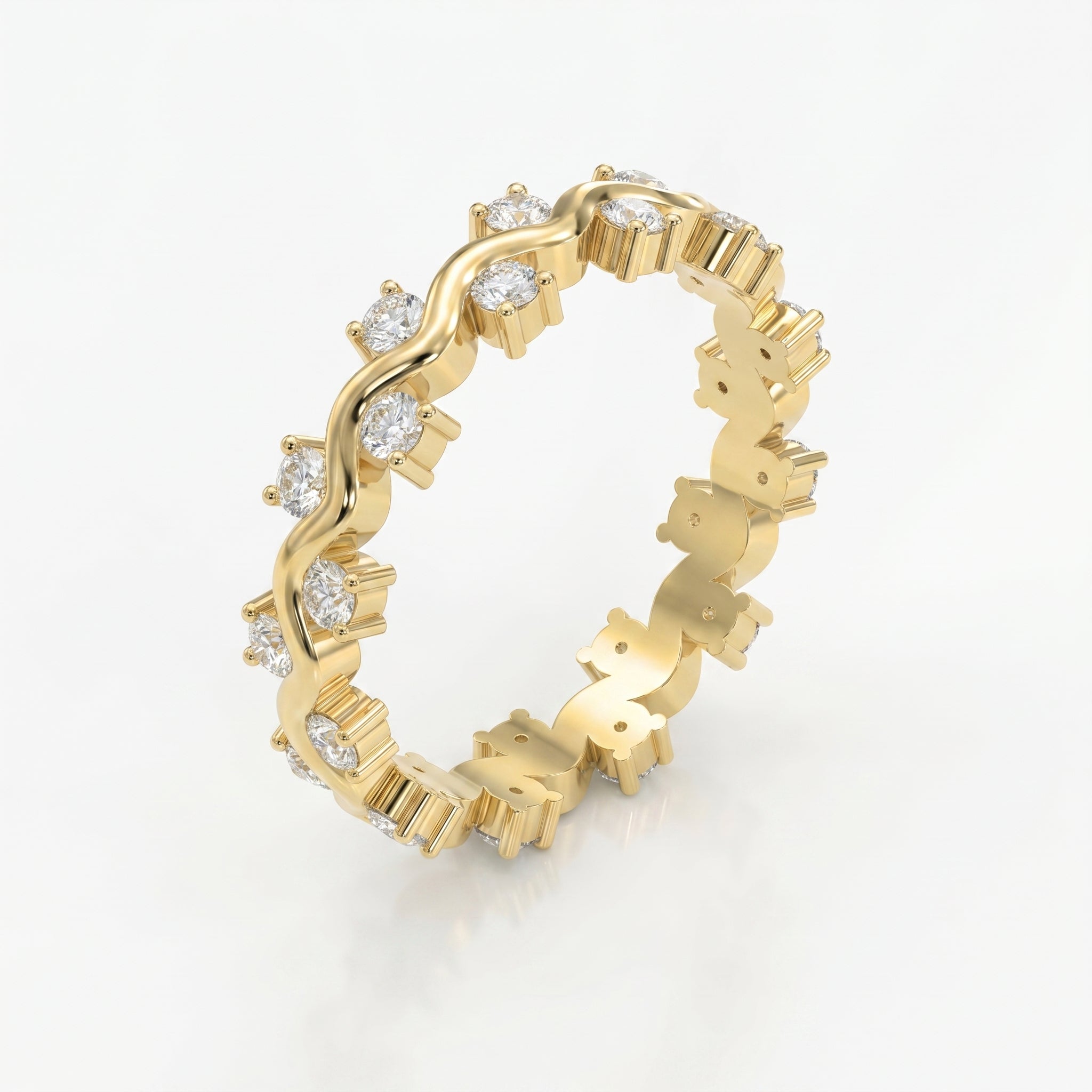 Curved Diamond Ring with Round Brilliant Cut Ring