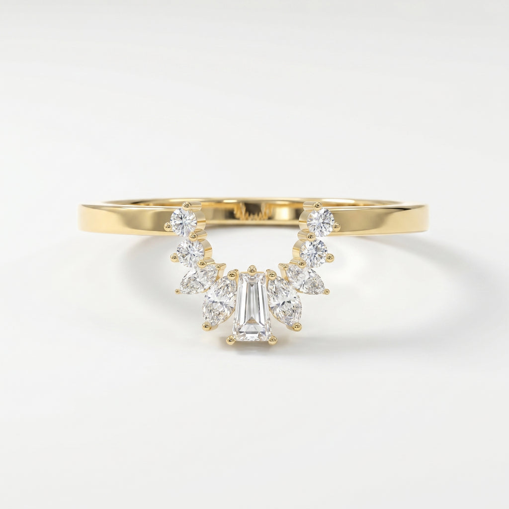 Gracefully Crafted Marquise &  Baguette Diamond Curved Design Ring