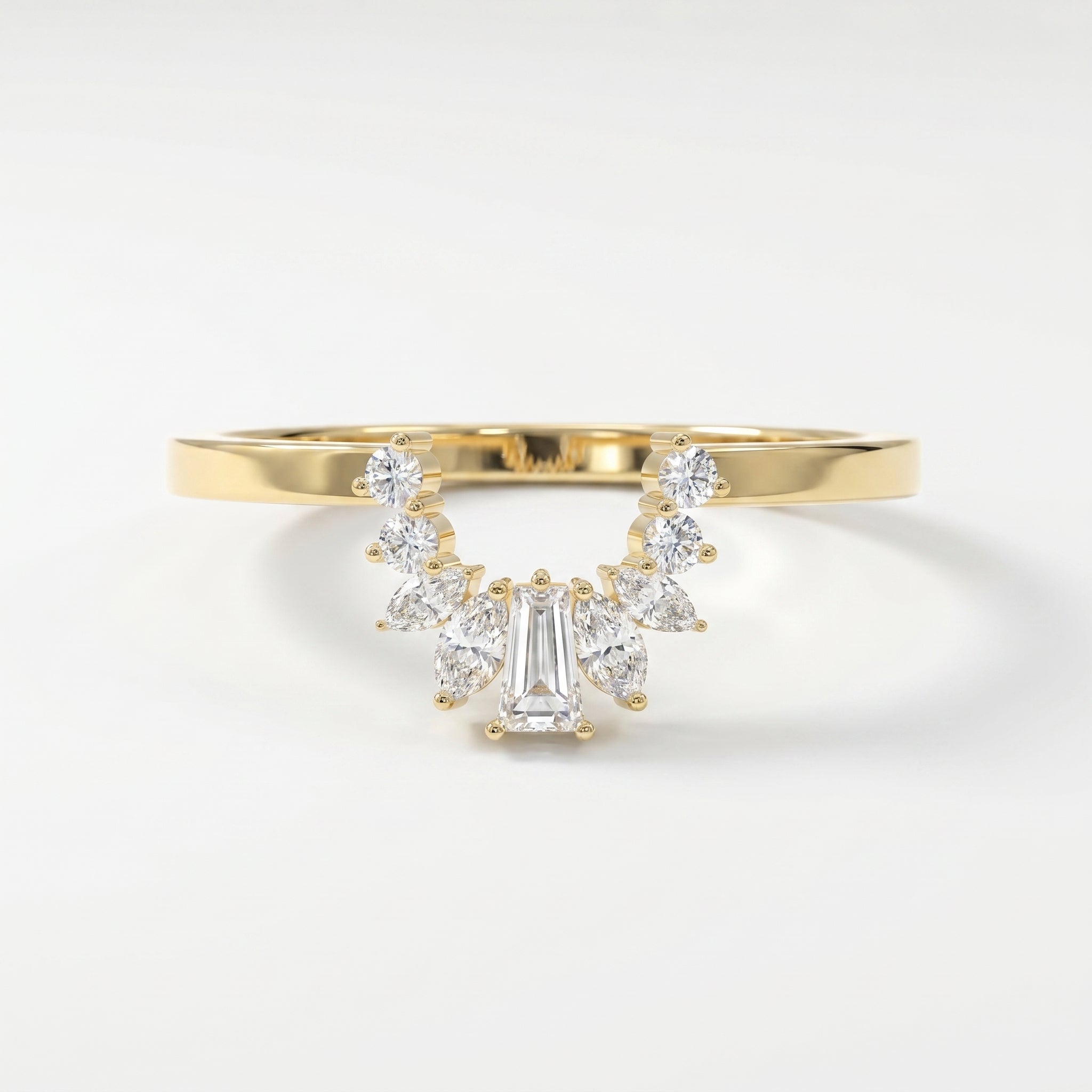 Gracefully Crafted Marquise &  Baguette Diamond Curved Design Ring