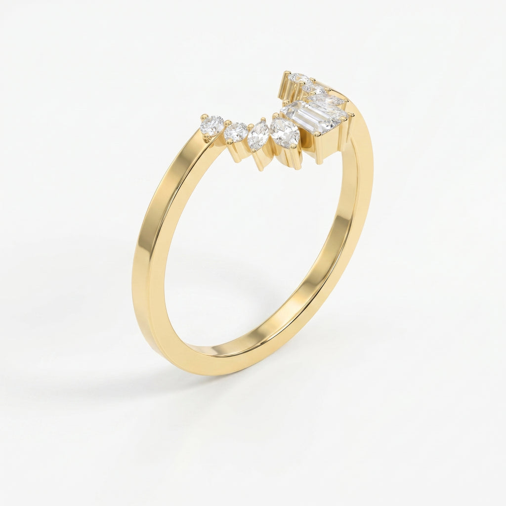 Gracefully Crafted Marquise &  Baguette Diamond Curved Design Ring