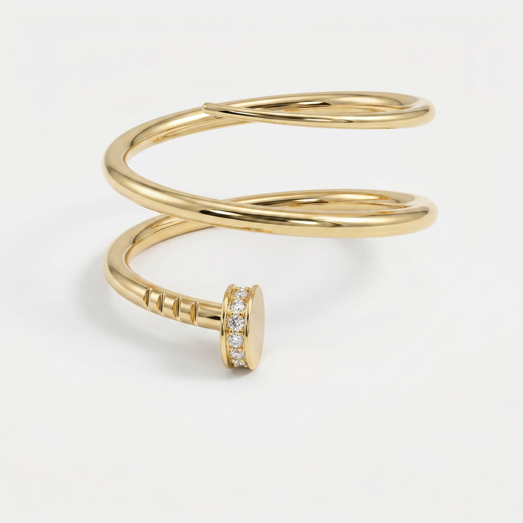 Nail Cuff Design Round Diamond Curved Ring