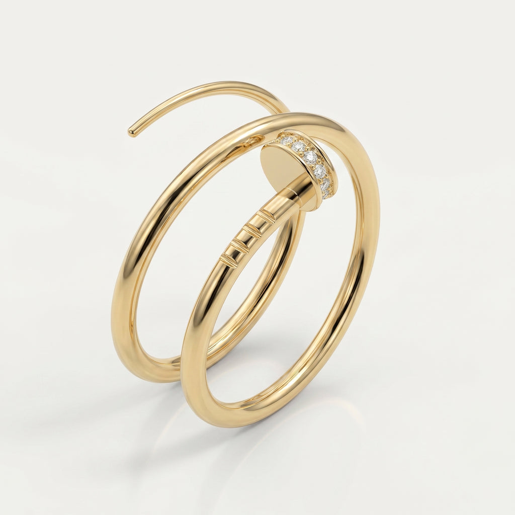Nail Cuff Design Round Diamond Curved Ring