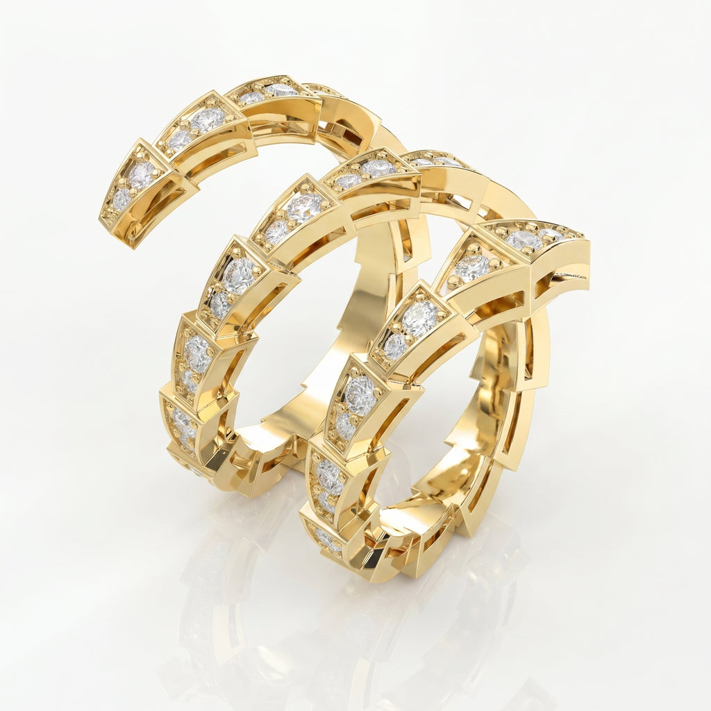 Diamond Studded Serpenti Viper Finger Curved Ring ( 1.40 - 1.60 ct. )