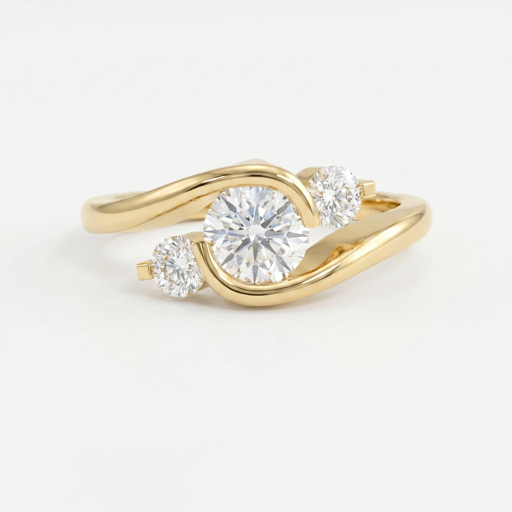Modern Three-Stone Diamond Bypass Unique Swirl Design